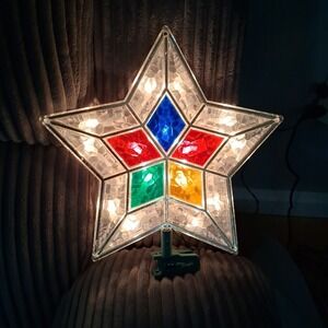 Vtg Kmart Trim a Home Tree Top Star Faux Stained Glass Christmas Tree Topper SEE